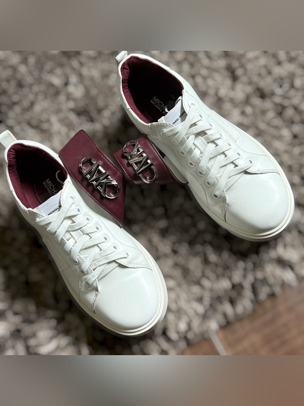 MICHAEL KORS Emmett Platform Sneaker Off-White & Burgundy Size 7 Women - Picture 8 of 14